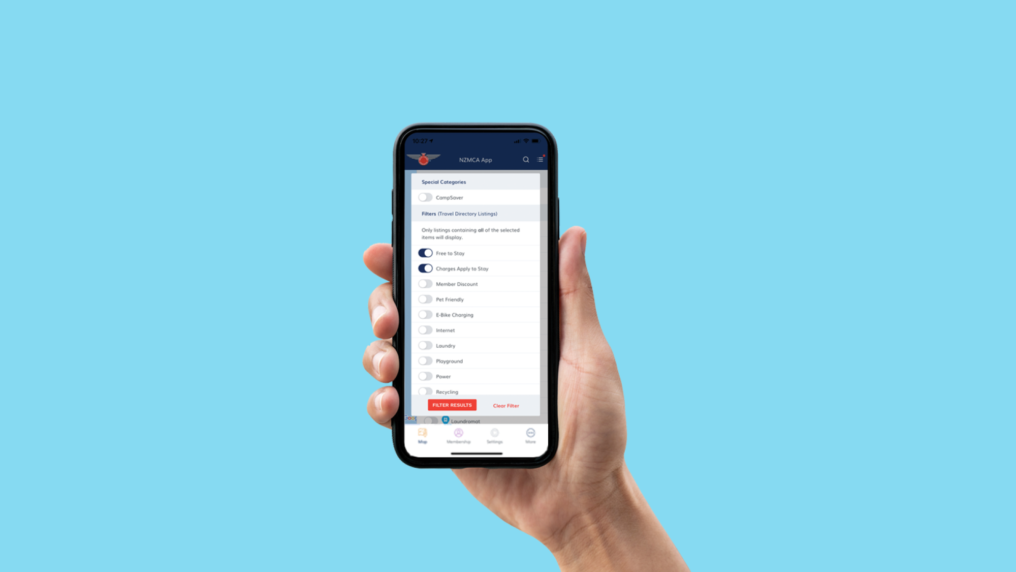 Using the NZMCA App filter