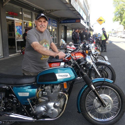 Joe Lett with the Worlds First Superbike model, Triumph Trident 750cc