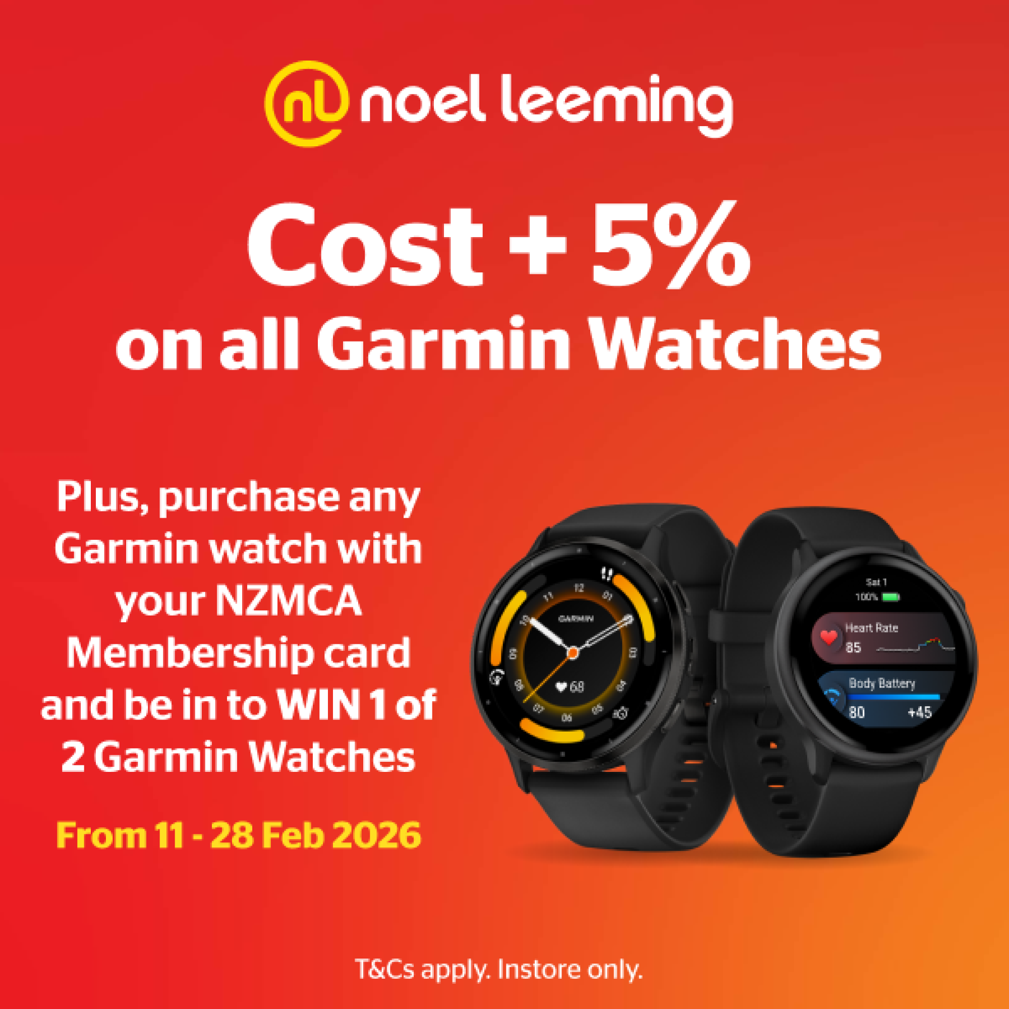 For a limited time, NZMCA members can enjoy cost +5% on all Garmin watches at Noel Leeming 
